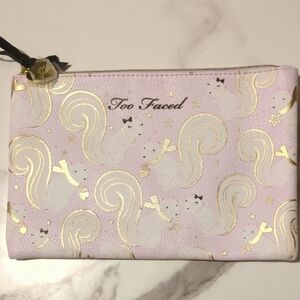 Too Faced Pink Pouch with Gold Squirrel Design